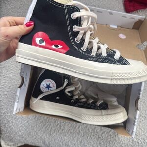 Comme des Garcons Kids Black and Red High-Top Sneakers